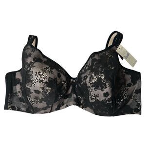NEW Cacique Black Lace Balconette Floral Bra 46DD